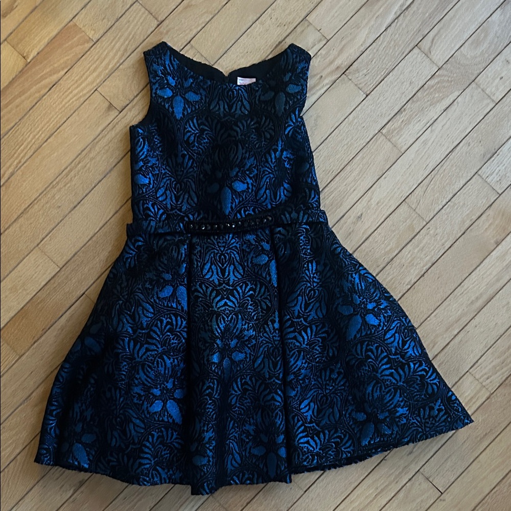 Zoe Ltd Black and Blue Floral Kids Dress